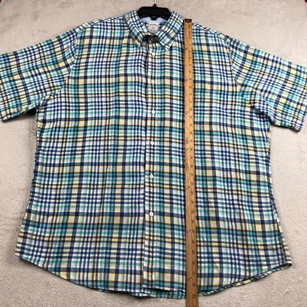 Brooks Brothers Shirt Mens 2XL Blue Plaid 100% Linen Short Sleeve Button Up - Picture 5 of 6